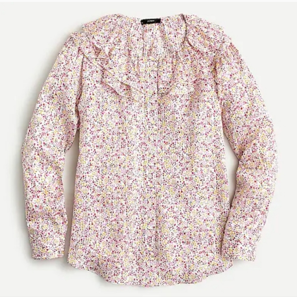 J. Crew Ruffle Collar Top Floral Field Day Print Size S NWOT'S